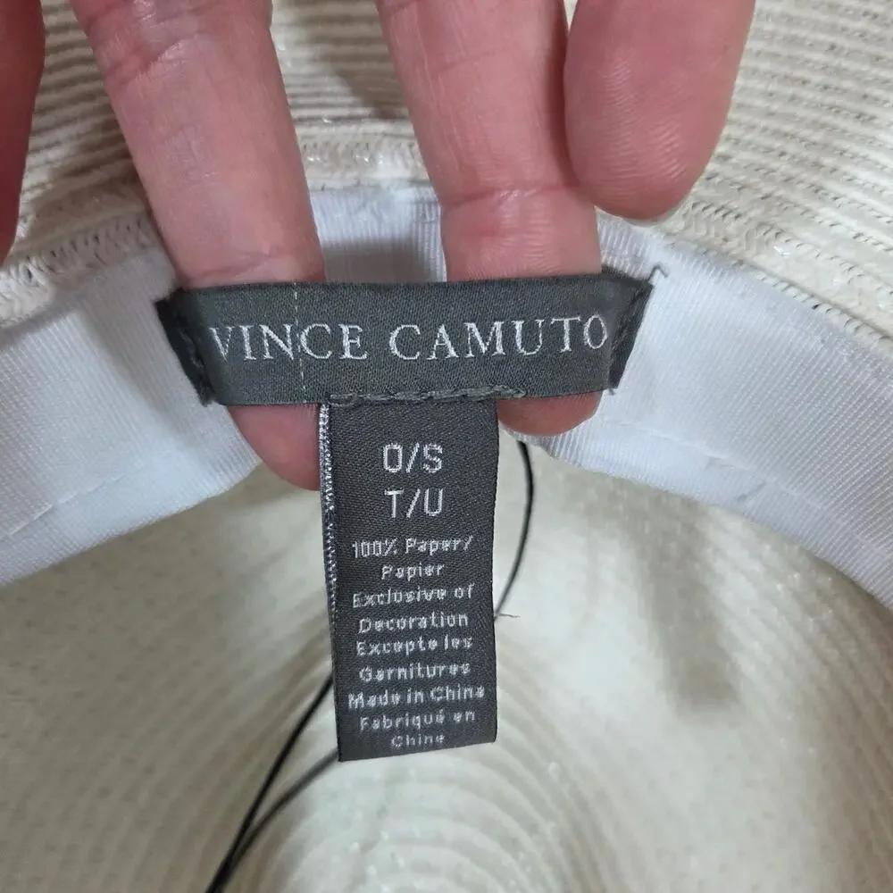Vince Camuto Woman's Paper Summer White with Black Ribbon Hat